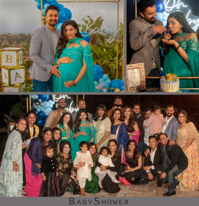 Baby-shower-event-in-Los-Angeles-with-pregnant-mother-and-husband-celebrating-with-extended-Indian-family