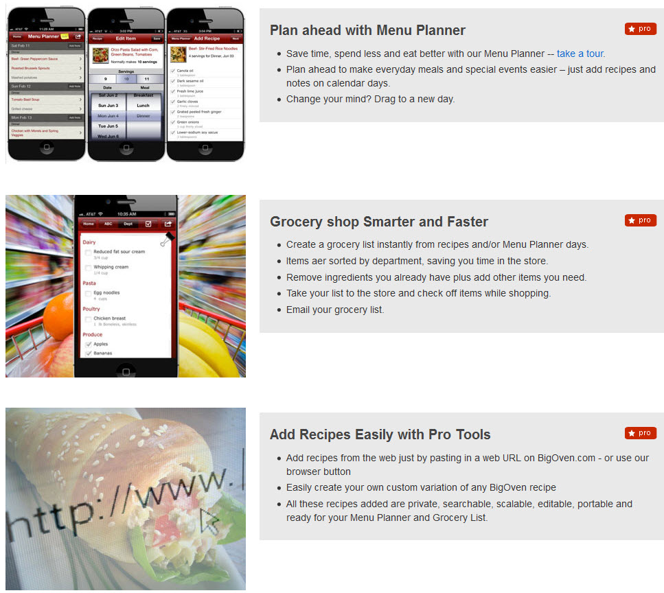 BigOven app has 250,000 recipes, your grocery list, menu plans, screenshot 2