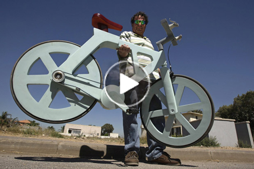 Free funny video clip of inventor-Izhar-Gafni building his-cardboard-bicycle