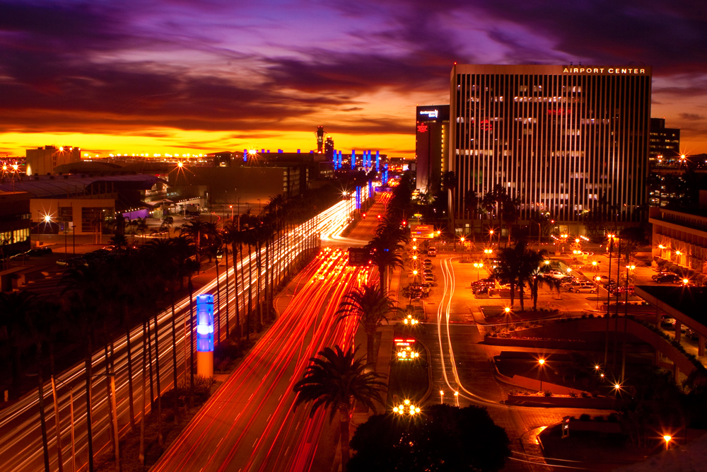 This cityscape photo of the LAX airport district at night was created by one of the top ten photographers in Los Angeles