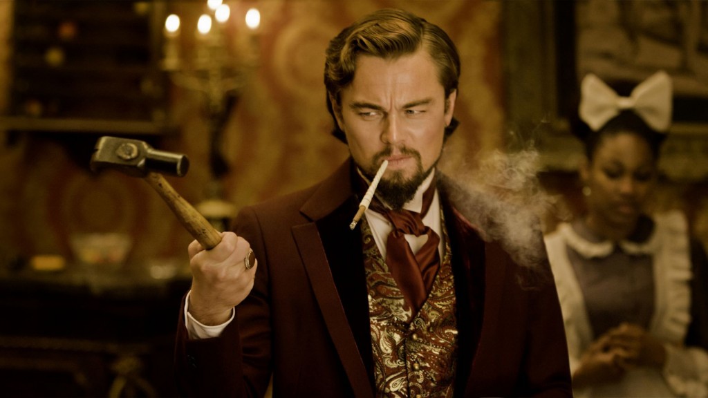 Django Unchained movie still with actor Leonardo DiCaprio acting in a scene