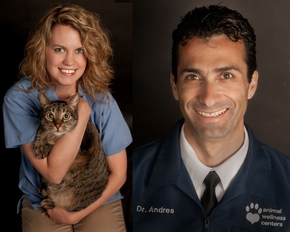 Executive portraits of veterinarians at their Los Angeles office with dog and cat by photographer Greg Mancuso