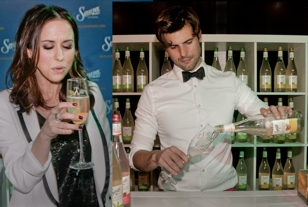 Event-Photography-Los-Angeles-American-Music-Awards-celebrity-Lacey-Chabert drinking margaritas w bartender.photo-by-Los-Angeles-event-photographer