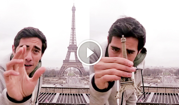Zach King, Vine & funny Youtube illusionist comedian steals Eiffel Tower in France video-2